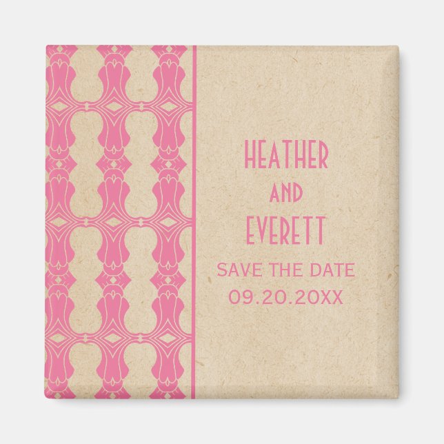 Pink Art Deco Border Save the Date Magnet (Front)
