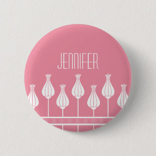 Pink Art Deco Floral Button