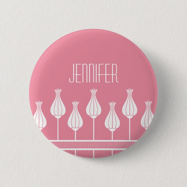Pink Art Deco Floral Button (Front)