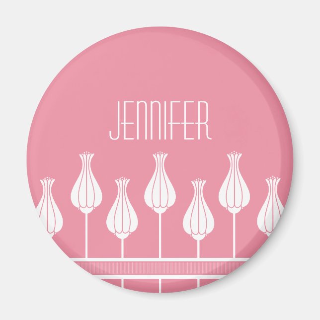 Pink Art Deco Floral Magnet (Front)