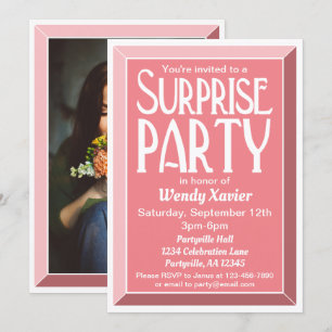 Pink Art Deco Photo Birthday Surprise Party Invitation