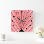 Pink Art Deco Square Wall Clock<br><div class="desc">Wall clock art deco design. You can customise this clock with any text of your choice. Should you require any help with customising then contact us through the message link on this page. Pink art deco wall clock.</div>