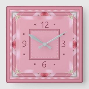 Pink Art Deco Square Wall Clock