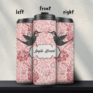 Pink Art Nouveau Floral Girly Grunge Hummingbirds  Thermal Tumbler
