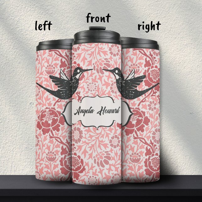 Pink Art Nouveau Floral Girly Grunge Hummingbirds  Thermal Tumbler (Creator Uploaded)