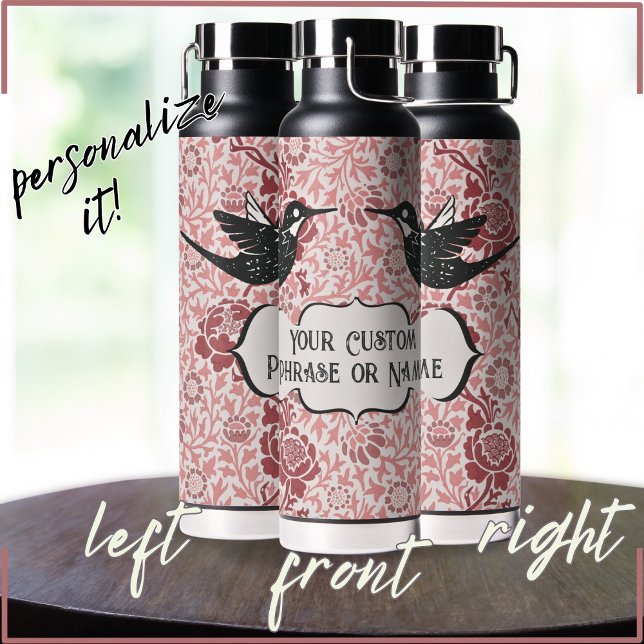Pink Art Nouveau Floral Girly Grunge Hummingbirds  Water Bottle (Creator Uploaded)