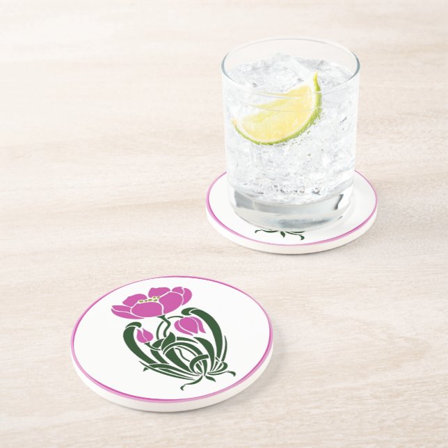 Pink Art Nouveau Flower Coaster (Side)