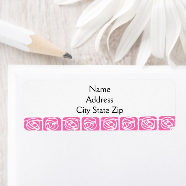 Pink Art Nouveau Roses Return Address Label (Insitu)