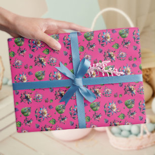 Pink Art Nouveau Stained Glass Spring Flowers Wrapping Paper