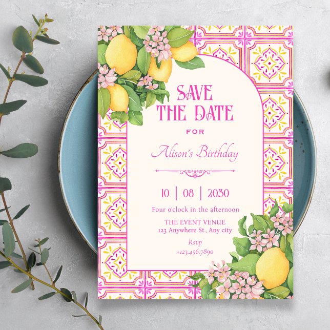 Pink Artistic tile floral  Save The Date (Creator Uploaded)
