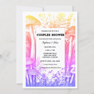 Pink Artsy Couple Shower Mushroom Woodland Wedding Invitation