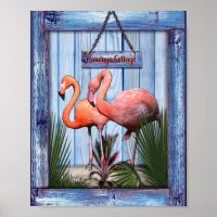 Pink arty Flowers on Blue-wood texture