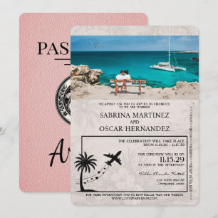 Pink Aruba Passport Wedding Invitation