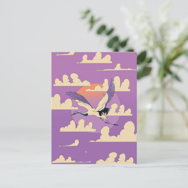 Pink Asian Crane Bird Postcard (Standing Front)