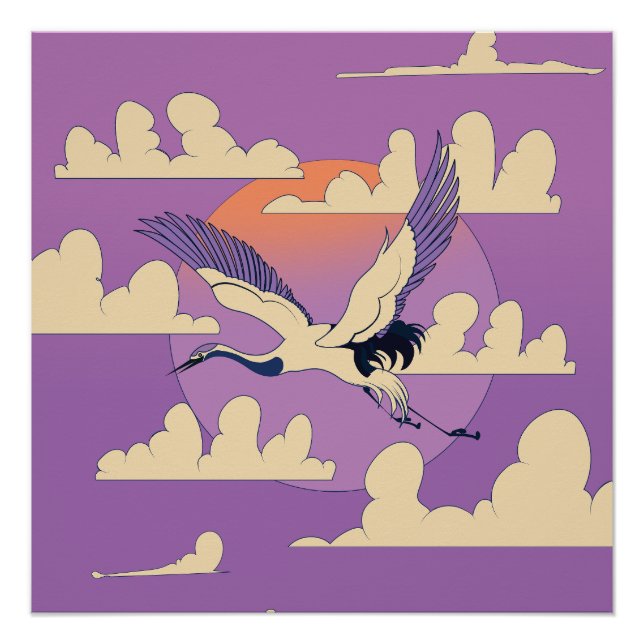 Pink Asian Crane Bird Poster (Front)