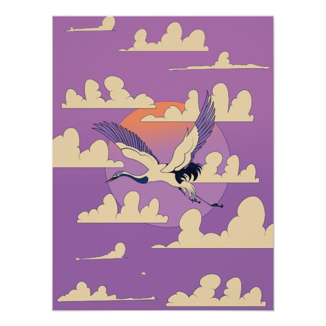 Pink Asian Crane Bird Poster (Front)