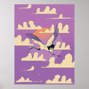 Pink Asian Crane Bird Poster