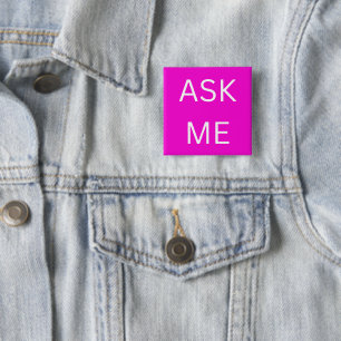 Pink Ask Me Button Pin for Volunteer, business 