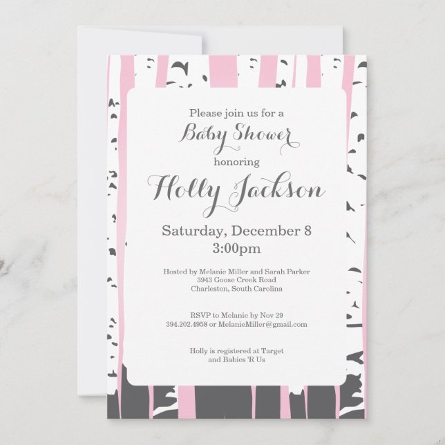 Pink Aspen Trees Baby Shower Invitation (Front)