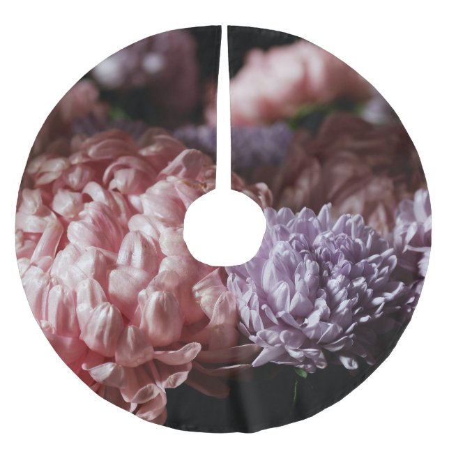 Pink Aster Bouquet: Baroque Lighting. Brushed Polyester Tree Skirt (Front)