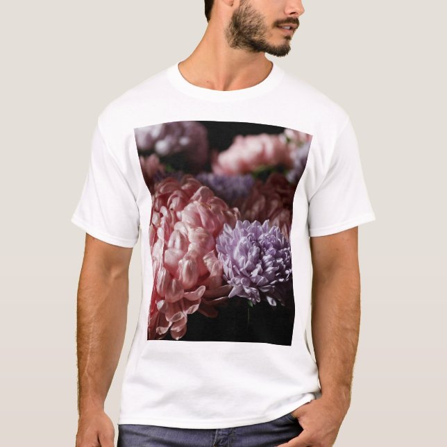 Pink Aster Bouquet: Baroque Lighting. T-Shirt (Front)
