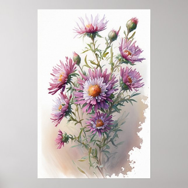Pink Aster Flower Art Print Poster (Front)