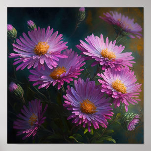 Pink Aster Flower Art Print Poster