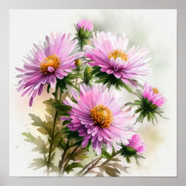 Pink Aster Flower Art Print Poster (Front)
