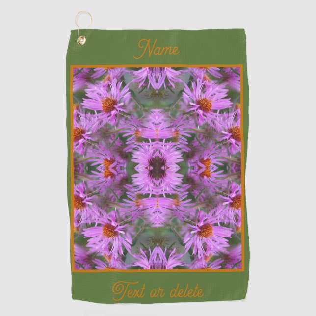 Pink Aster Flowers Abstract Personalised Golf Towel (Front)