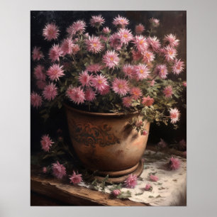 Pink Aster Flowers Art Print Poster