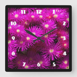 Pink Aster Flowers Square Wall Clock