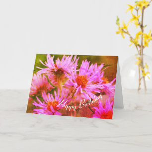 Pink Asters Flower Art Birthday  Card