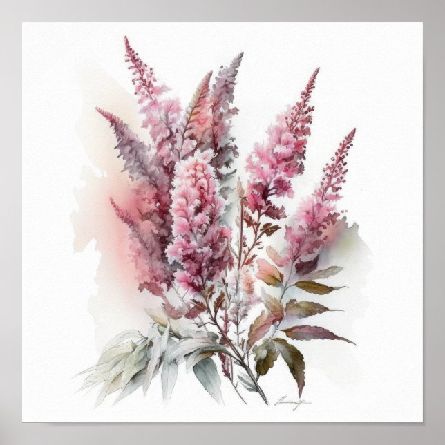 Pink Astilbe Flower Art Print Poster (Front)