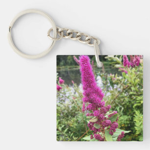 Pink Astilbe Flowers by a Pond Key Ring