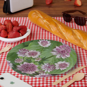 Pink Astrantia Blooms Floral Paper Plate