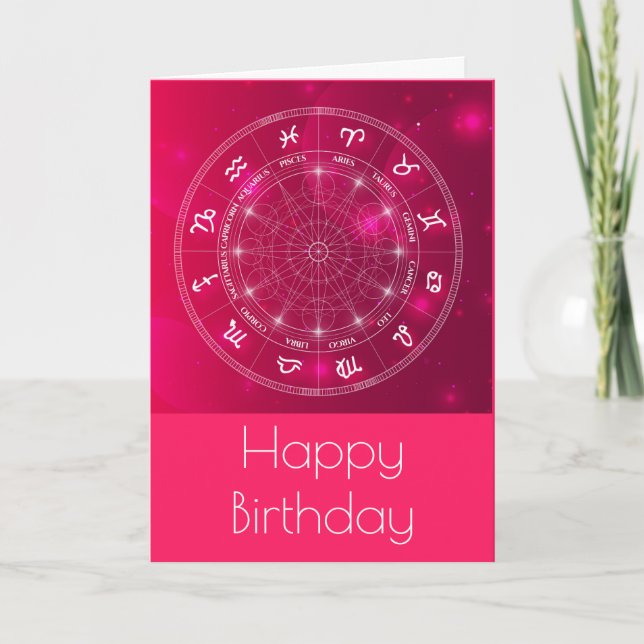 Pink Astrology wheel birthday Card (Front)