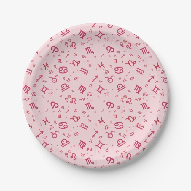 Pink Astrology Zodiac Symbol Sign  Paper Plate (Front)