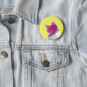 Pink astronaut cat 6 cm round badge