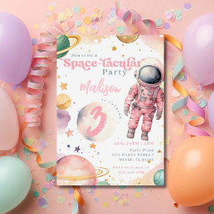 Pink Astronaut Girl Outer Space Birthday Invitation