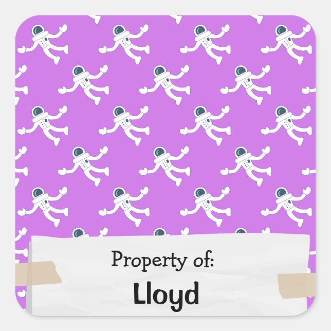 Pink Astronauts Space Pattern Personalised Square Sticker (Front)