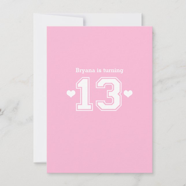 Pink Athletic 13 Number Birthday Party Invitations (Front)