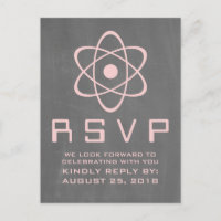 Pink Atomic Chalkboard RSVP Postcard