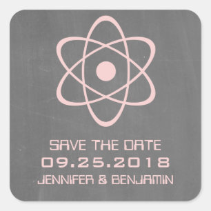 Pink Atomic Chalkboard Save the Date Stickers