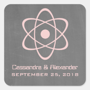 Pink Atomic Chalkboard Wedding Stickers