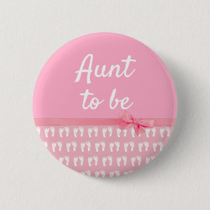 Pink Aunt  to be Footprints  Baby Shower Button