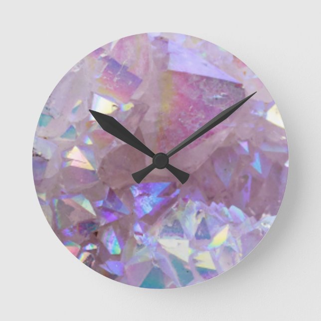 Pink Aura Crystals Round Clock (Front)