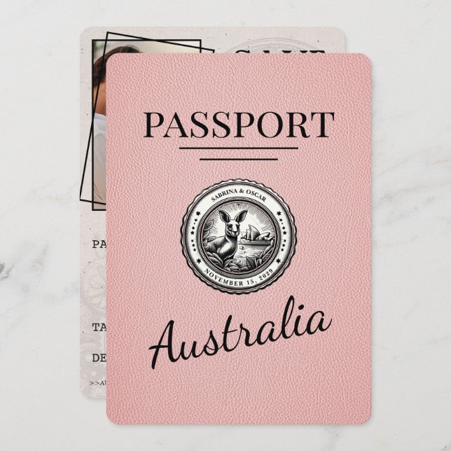 Pink Australia Passport Save The Date (Front/Back)