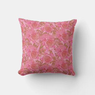 Pink Australian Protea And Waratah Pattern Cushion