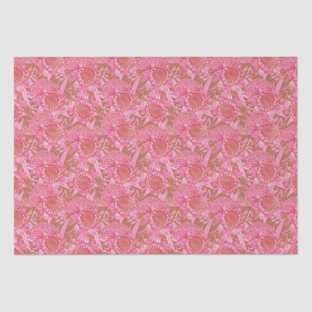 Pink Australian Protea And Waratah Pattern  Tissue Paper (Front)