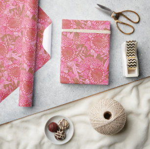 Pink Australian Protea And Waratah Pattern  Wrapping Paper